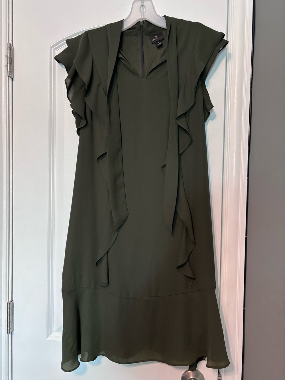 Worthington Olive Green Ruffle Midi Dress Size 8